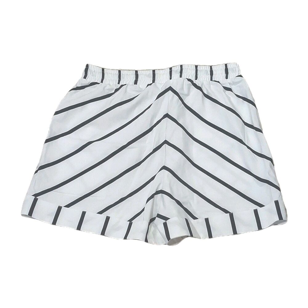 WOMENS SHORTS SIZE L LARGE WHITE BLACK DIAGONAL STRIPED DRAWSTRING CUFFED CASUAL - Picture 2 of 10